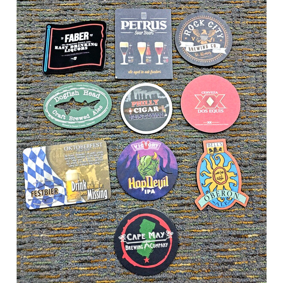 Lot of 10 Beer Coasters Petrus - Faber - Dogfish - Oberon - Cape May - Hop Devil - Picture 1 of 5